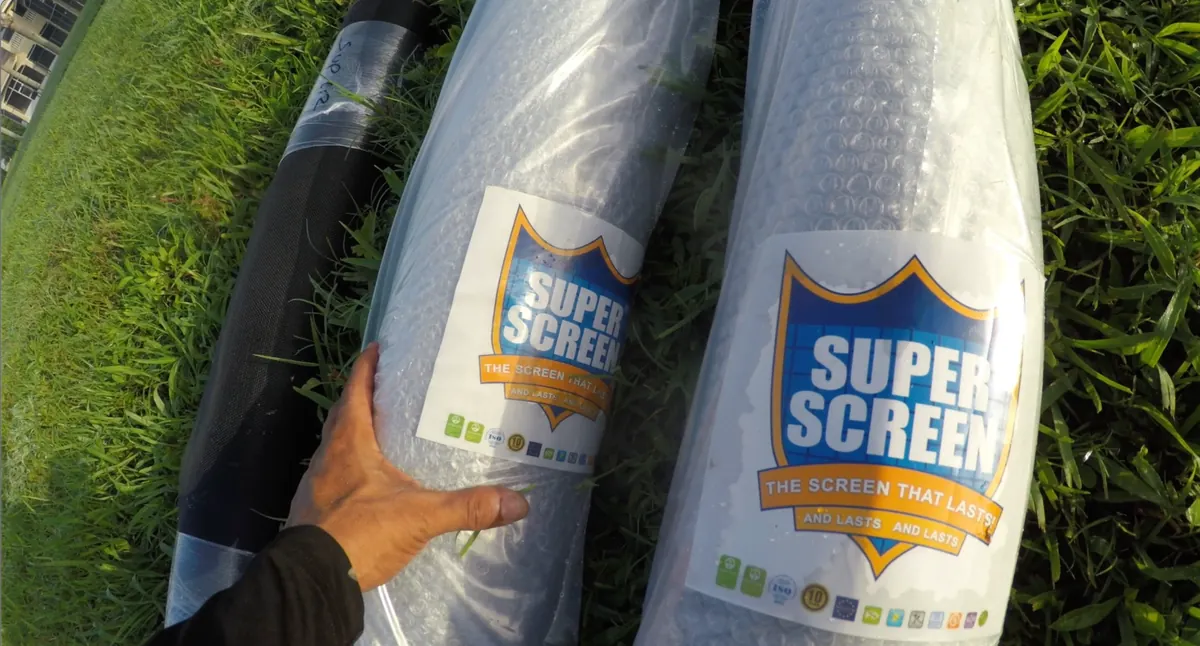 Close-up of Super Screen polyester mesh and roll